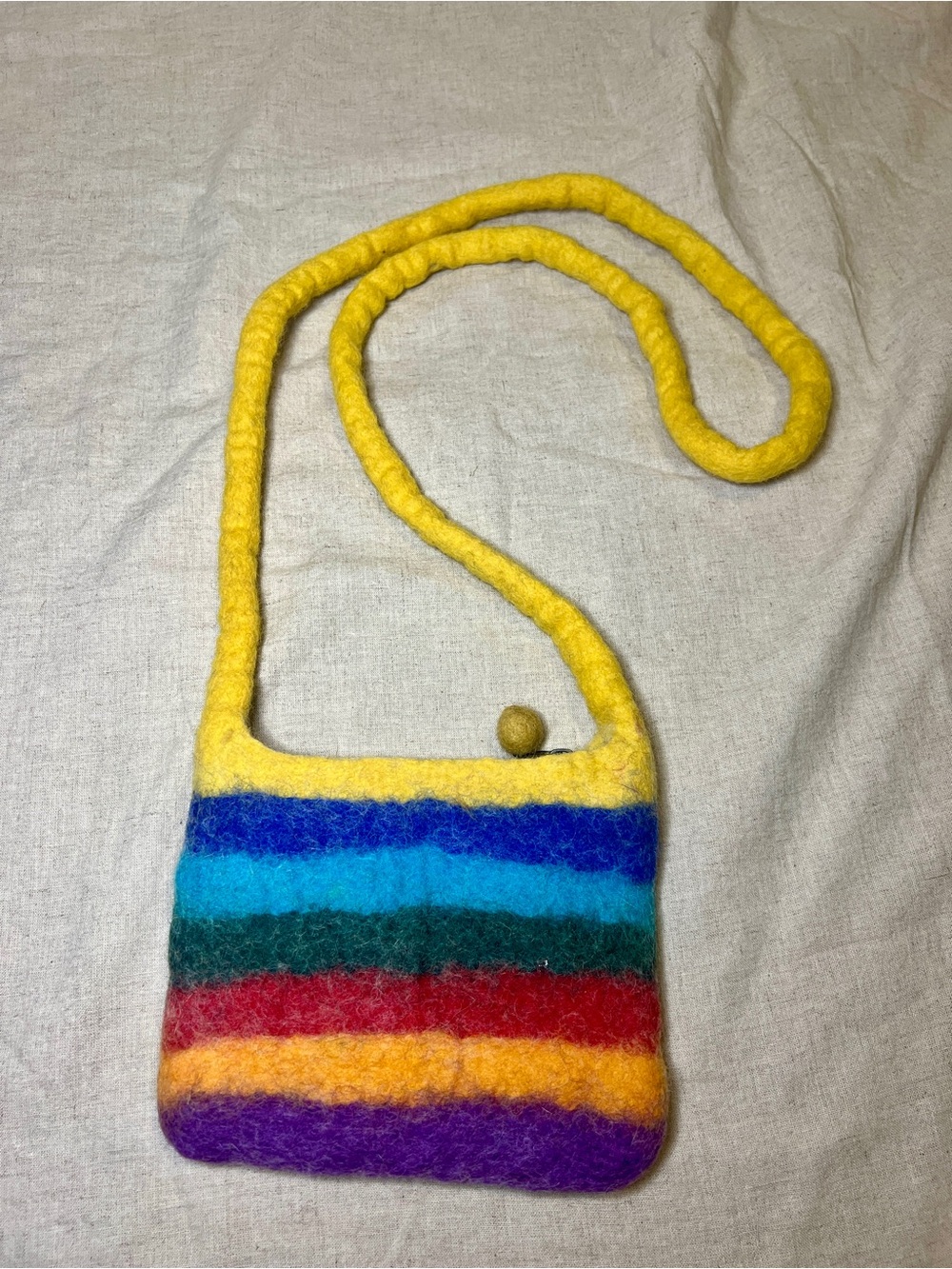Artisan Handmade Felted Wool Rainbow Crossbody Bag YKK Zip